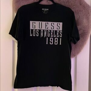 Guess Black Graphic Tee with silver bold lettering